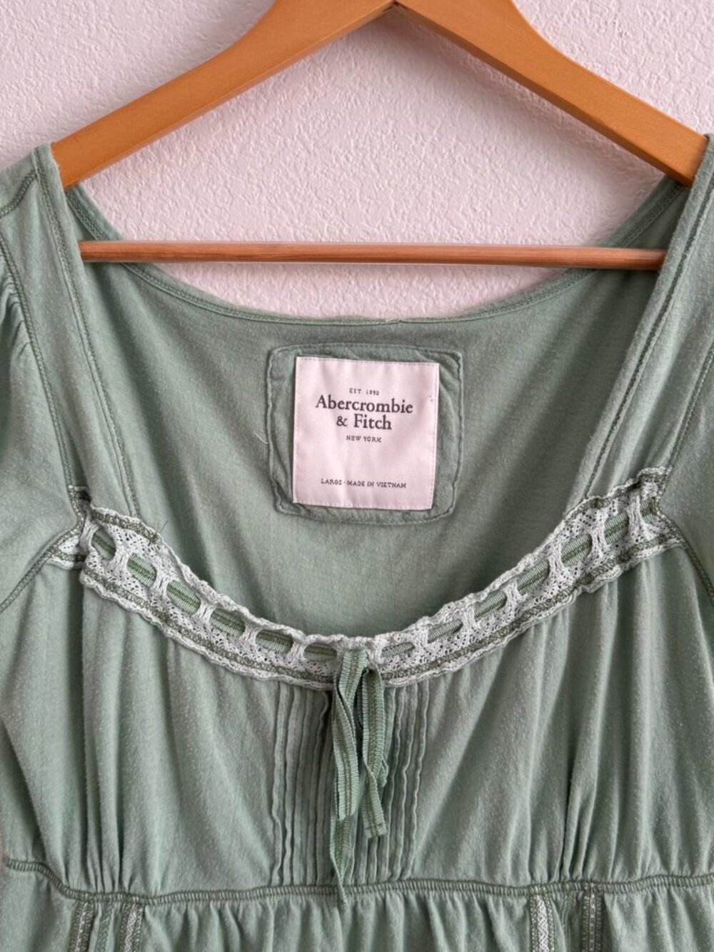 RARE Vintage Y2K Abercrombie & Fitch Milkmaid Babydoll Top in Sage Green - Large - Picture 5 of 8